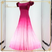 フラダンス 衣装 ワンピース ドレス u'ino! パープル系 ハワイ製 ピンク系 ベロア グラデーション パフスリーブ プルメリア柄 モンステラ柄 高級感 上品 ゴージャス 綺麗 華やか かわいい 鮮やか 紫 ハワイアン アロハ ハワイアンプリント レッスン