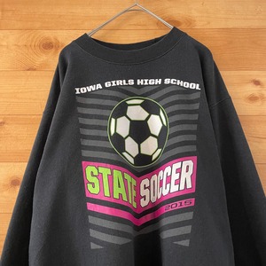 【 PORT&COMPANY】 IOWA 女子高校 サッカー プリント スウェットパーカー プルオーバー Mサイズ US古着