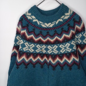 90s　ウールリッチ　モヘアニット　セーター　フェアアイル　ノルディック　ブルー　M