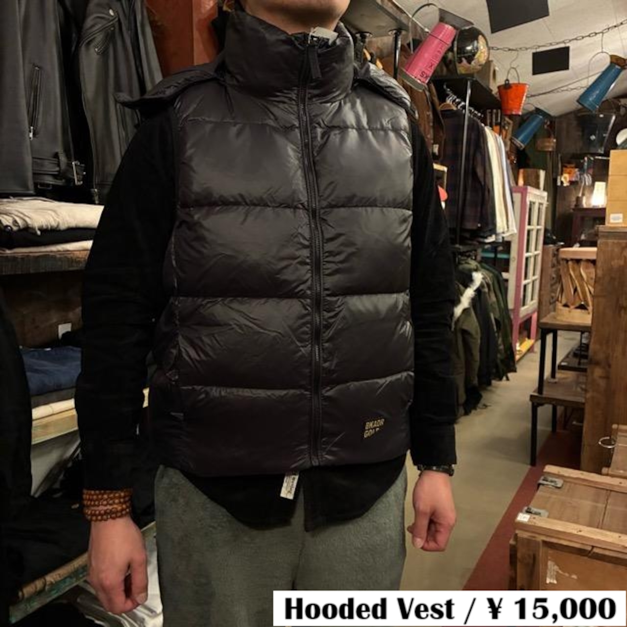TOPANGA Men's Gold Lining Black Hooded Down Vest Quilting Vest Feather Outer