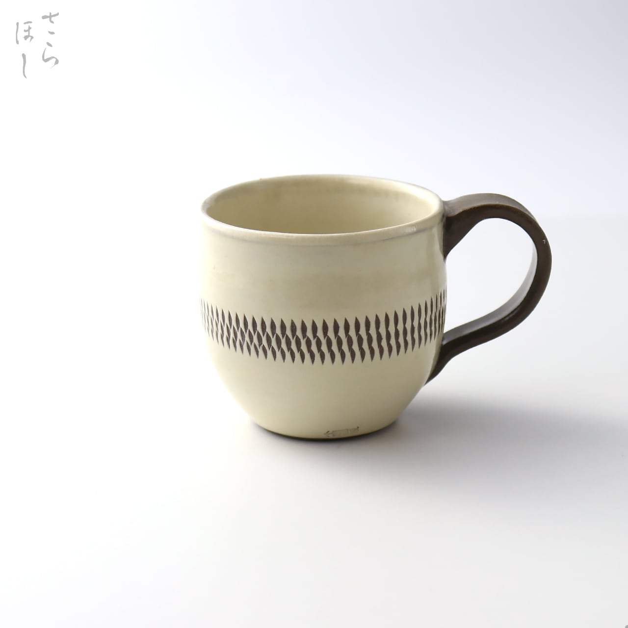 小鹿田焼 小袋窯 コーヒーカップ 中央飛びかんな 白 口径約7.5cm 陶器 和食器 民藝
