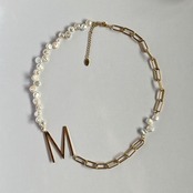 淡水パール × チェーン イニシャルネックレス　［GSN074］