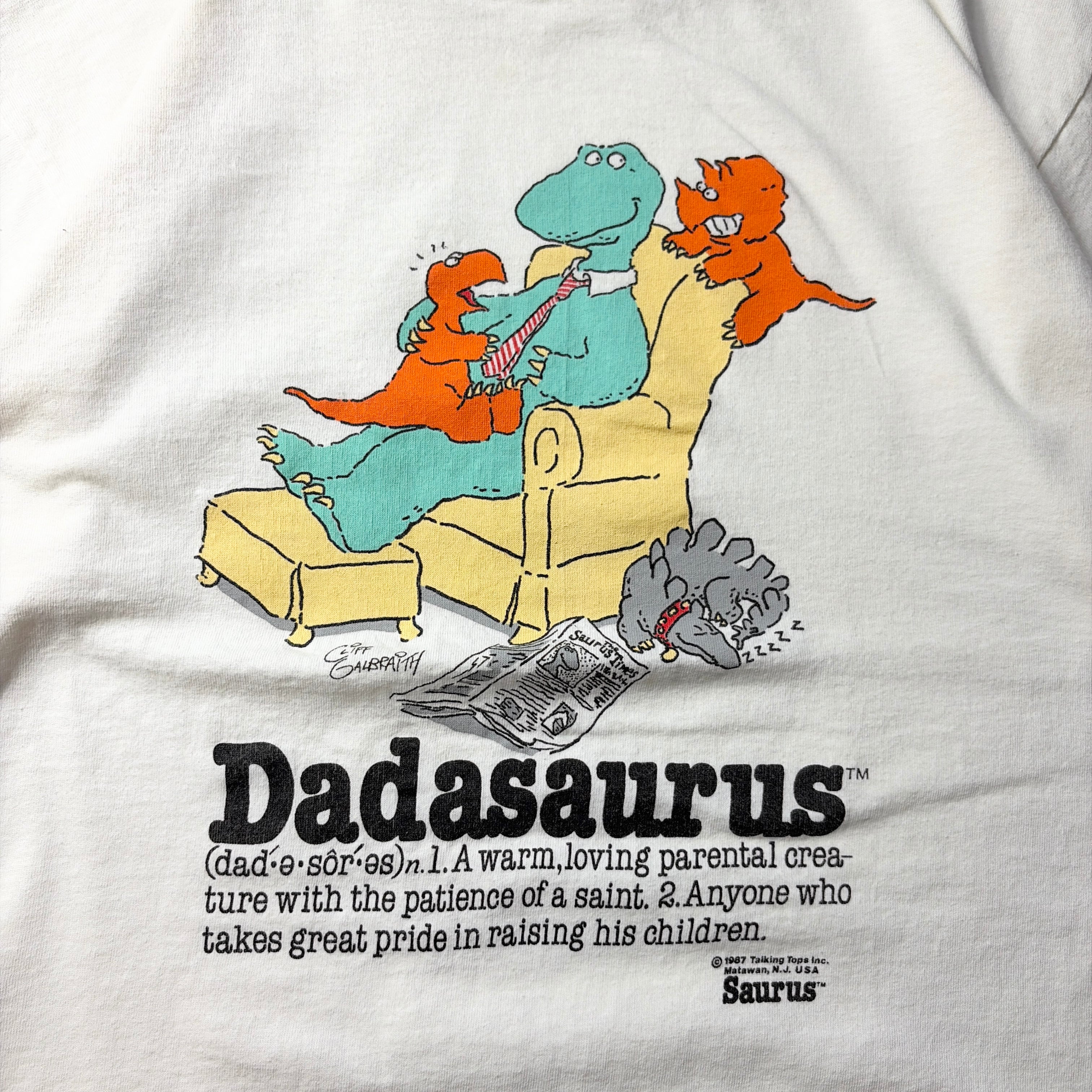90s Dadasaurus Vintage Dinosaur Graphic T-Shirt White