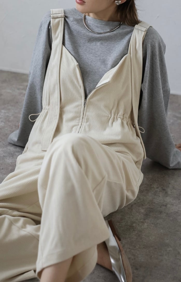 【即納】フロントzipコーデュロイサロペット