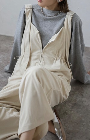 【即納】フロントzipコーデュロイサロペット