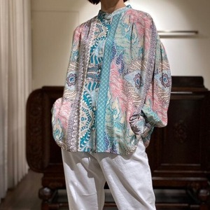 cotton/silk print blouse blue/pink