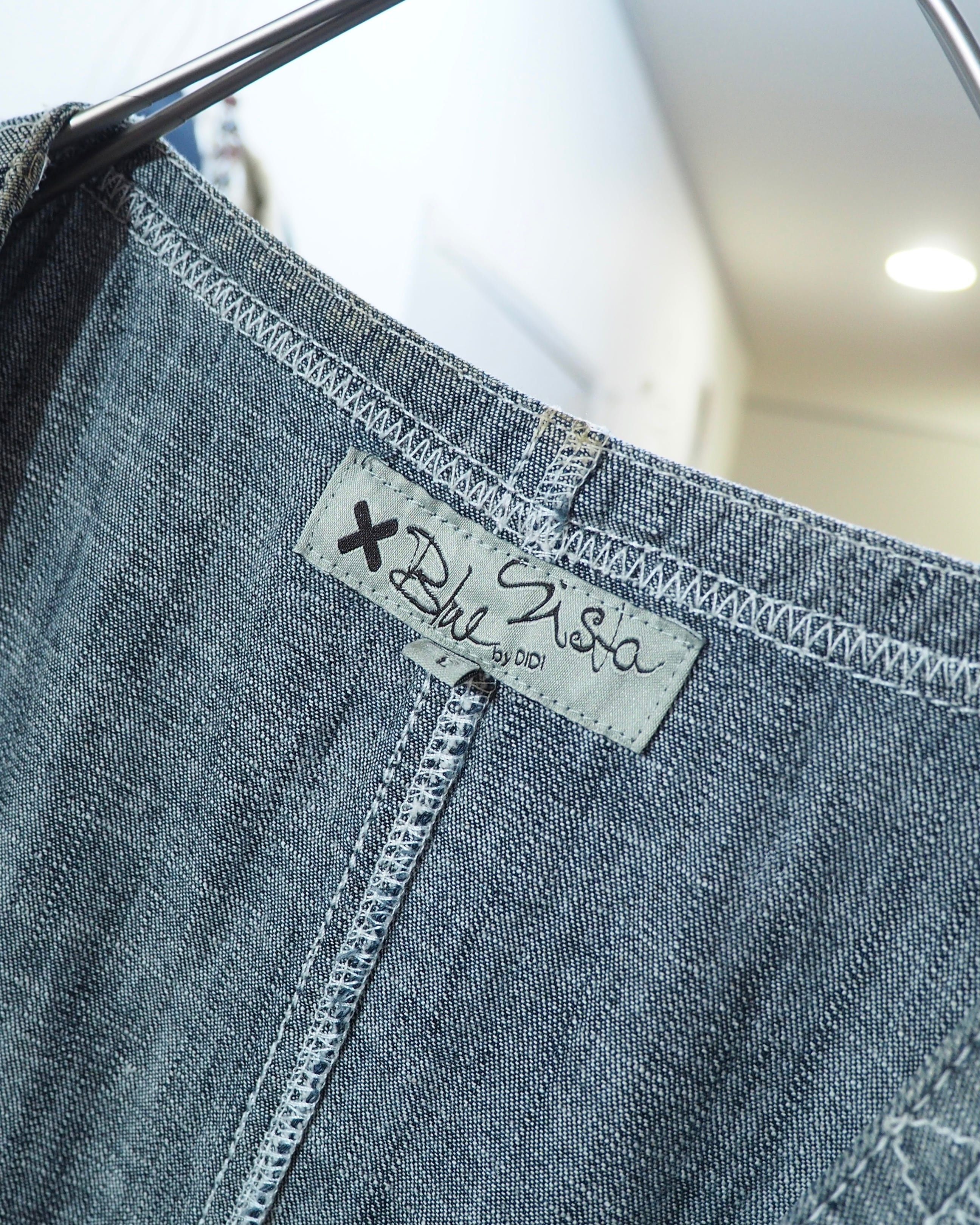 Random Patchwork × White stitch Embroidery vintage Indigo Denim Onepiece