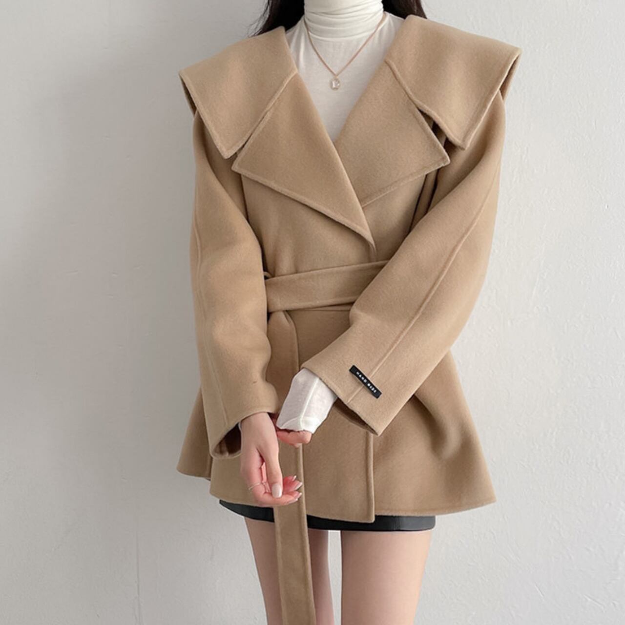 セーラー カラー ショート コート-カーキ