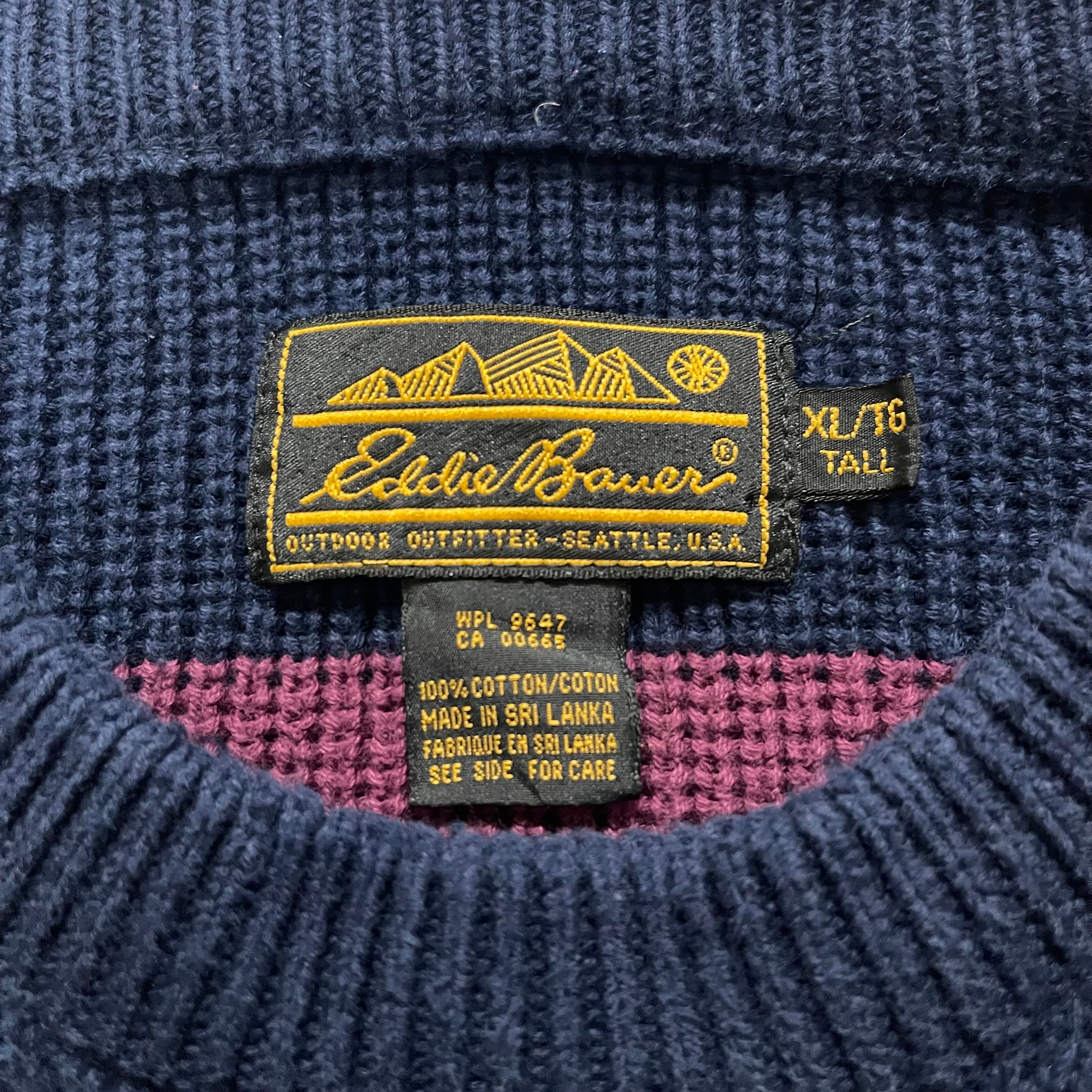 90's　 Eddie Bauer　コットンニットセーター　黒タグ　ボーダー柄