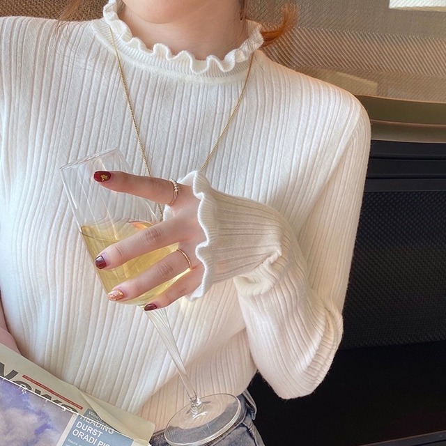 【FREE,10color】カラバリ豊富 シンプル フリル トップス a086