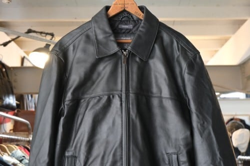 PERRY ELLIS PORTFOLIO ブラックレザージャケット L Perry Ellis Portfolio Lambskin Men's Black Full Zip Leather Jacket