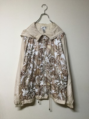 総柄 デザインパーカー マリン風 肩パット 腰しぼり