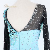 社交ダンス 衣装 ドレス ワンピース ラテン ブラック系 ブルー系 黒 水色 デモ 競技 ダンス パーティ 発表会 華やか 豪華 きらきらステージ衣装