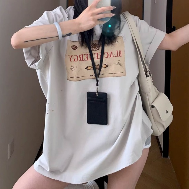 クラッシュデザインラベルモチーフプリントTシャツ 1col   R01833