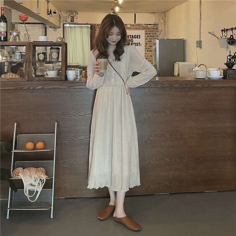 ワンピース レディース シフォン Vネック ミモレ丈 膝下丈 Aライン