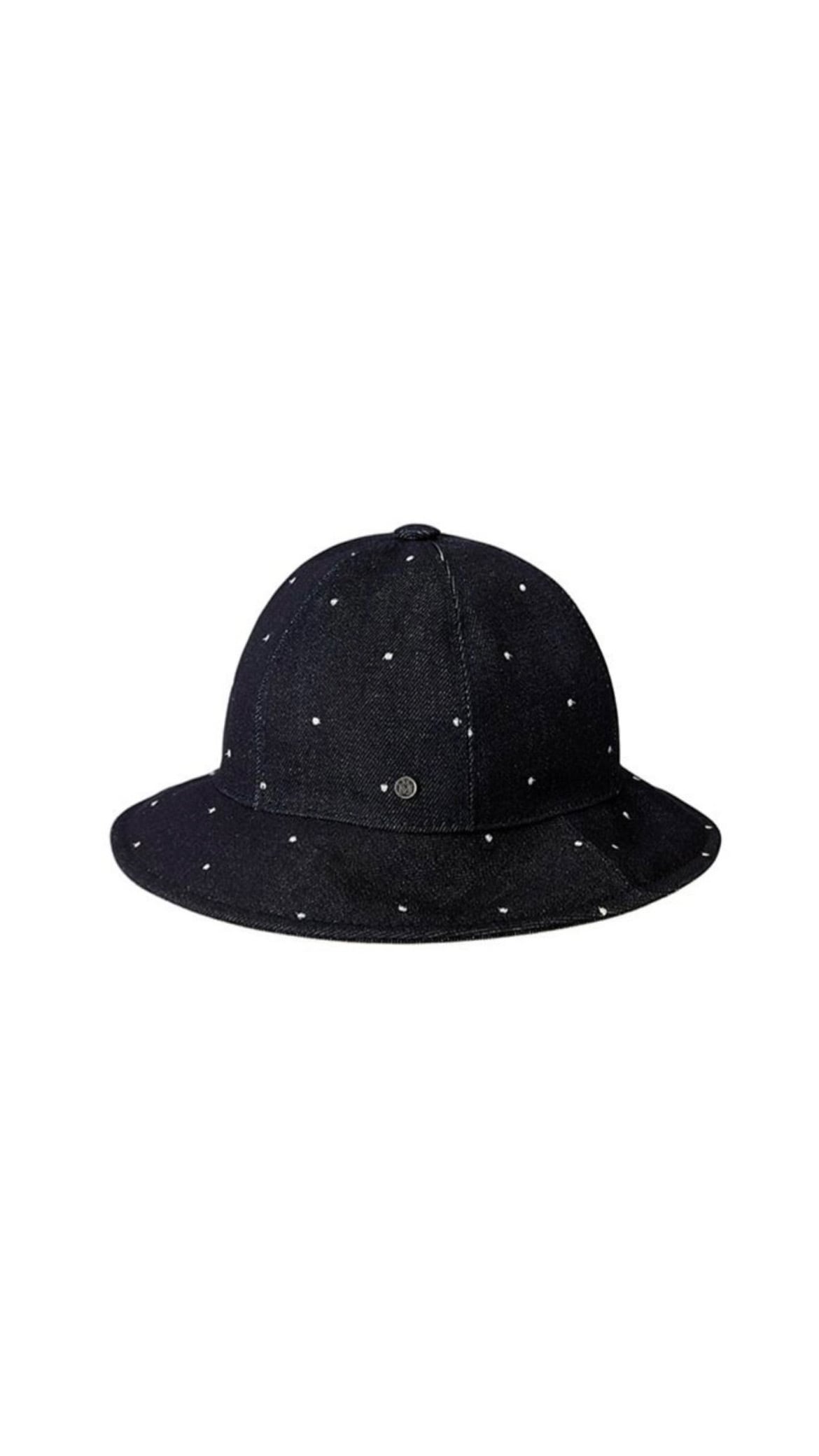 MAISON MICHEL -Mara- Bucket hat in raw denim.: PULUMETIS EMBROIDERY ON DENIM DENIM,