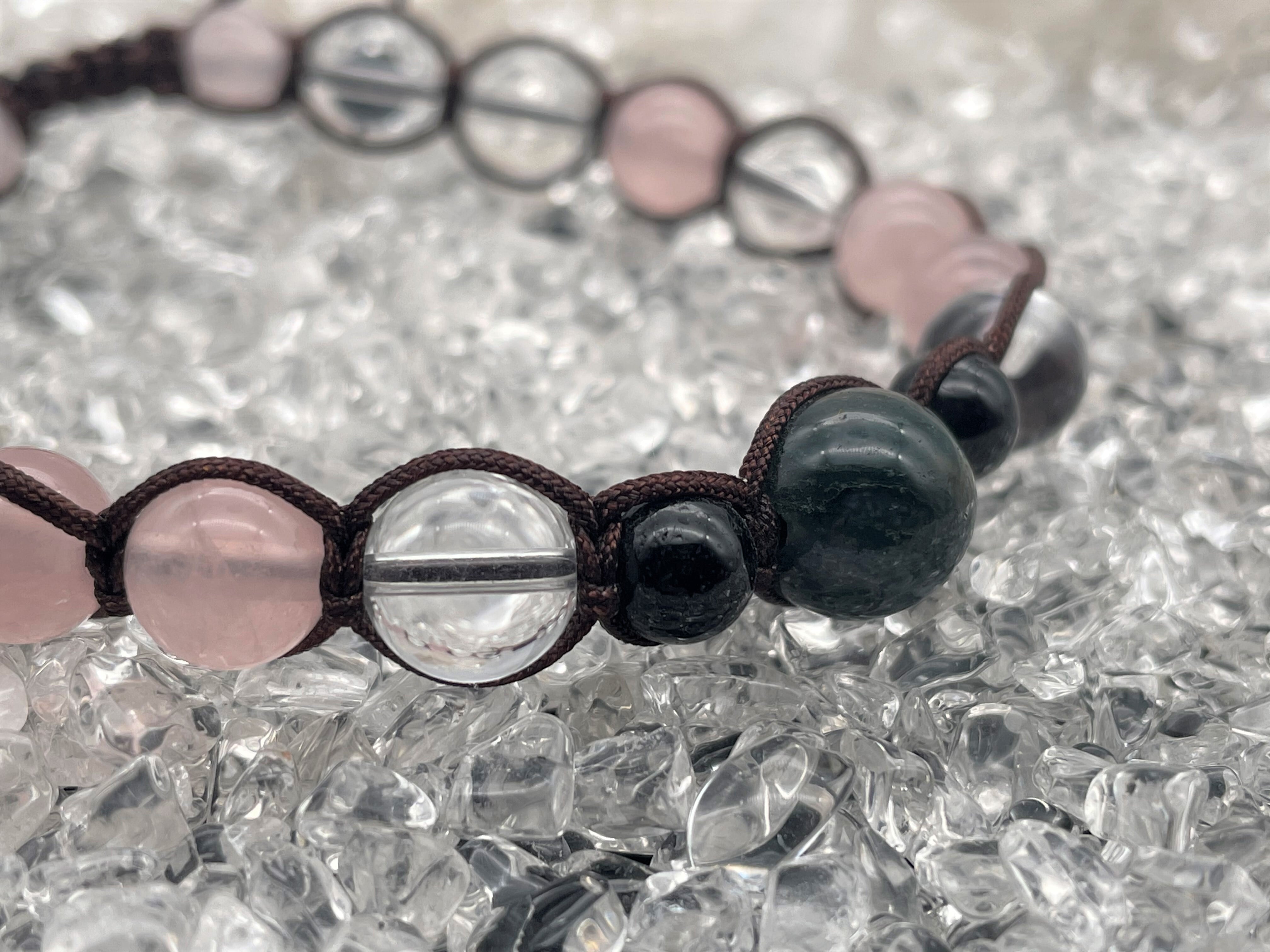 ブレスレット ブラックトルマリン × ローズクォーツ パワーストーン 2A1