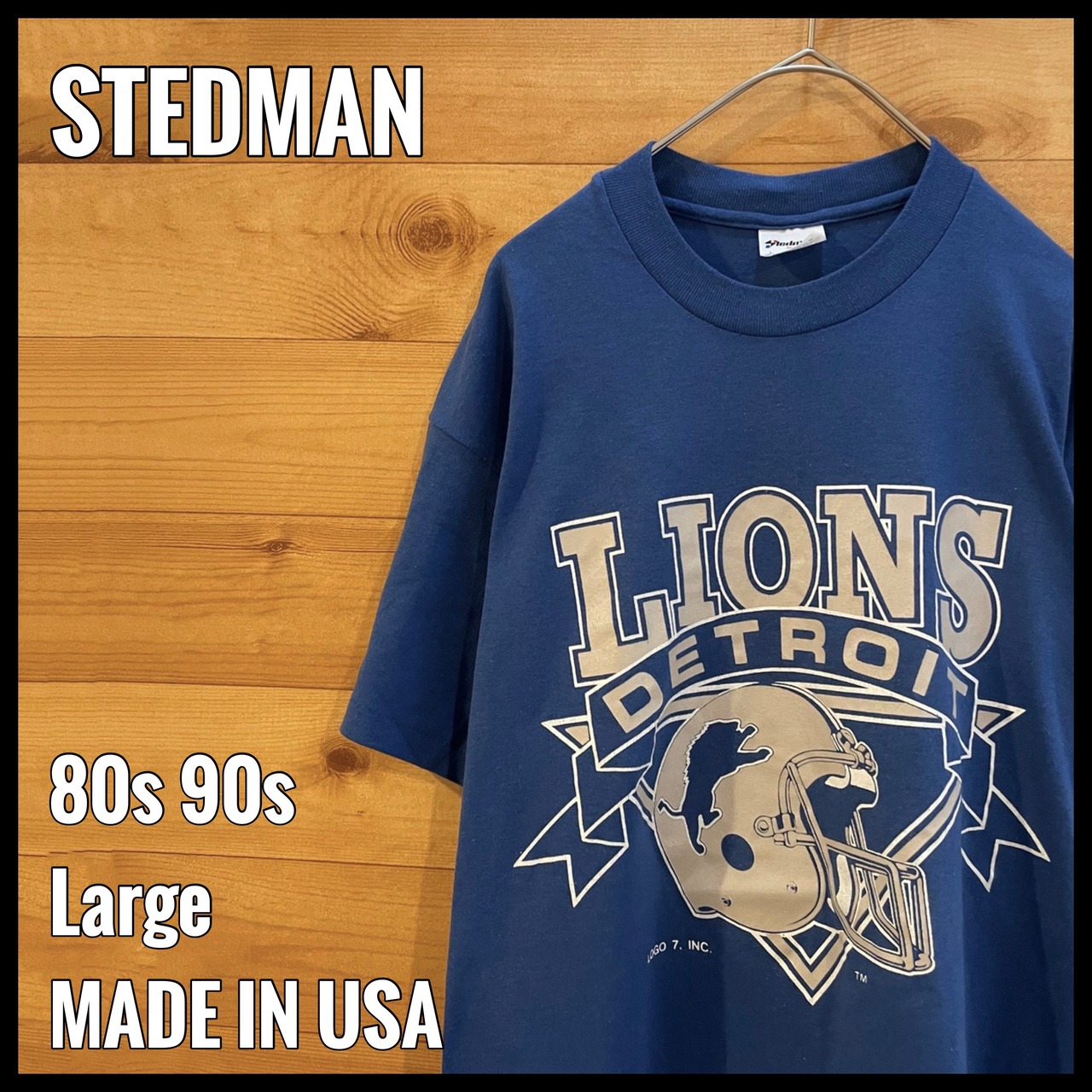 【STEDMAN】80s 90s USA製 Tシャツアメフト アーチロゴ  NFL DETROIT LIONS デトロイト ライオンズ L us古着