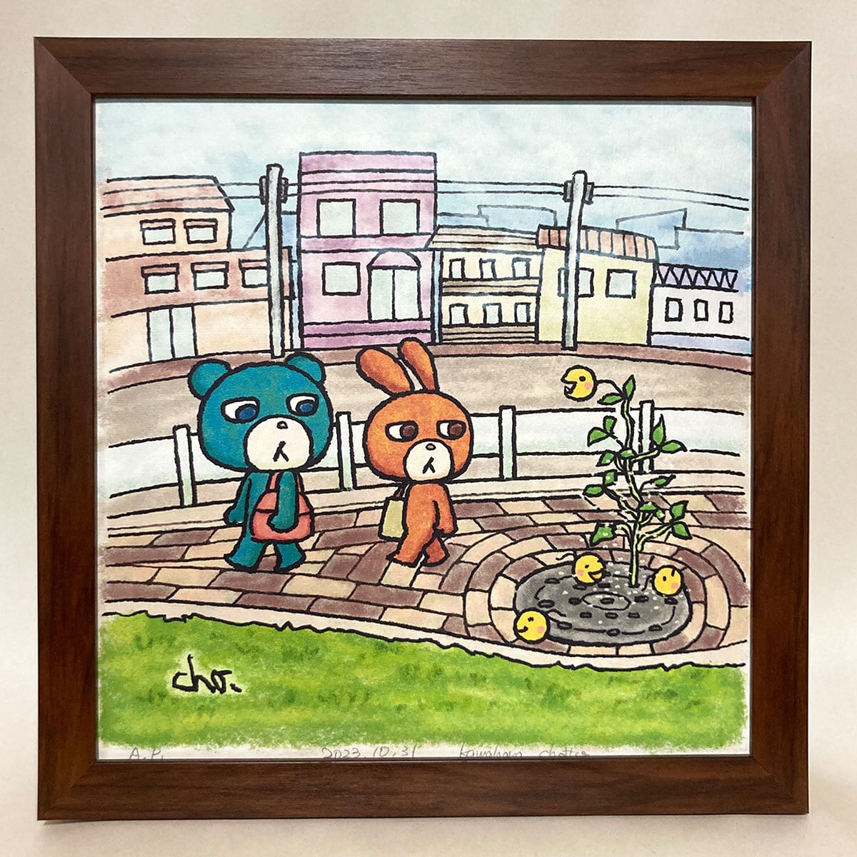 絵画・額縁 付き / やや傷や汚れあり 模写/水森亜土/少女画/F6号/絵画/アクリル/油彩/額縁/額/肉筆/サイン有