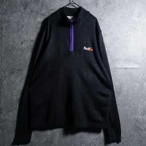 “FedEX” Black Logo Embroidery Design Half Zip Knit