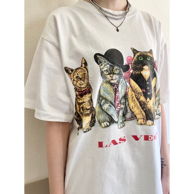1990s【Prints of Tails】Las Vegas Cats Sweet Hearts Double-Sided Printing T-Shirt made in USA