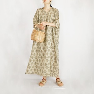 Voile print dress (beige)