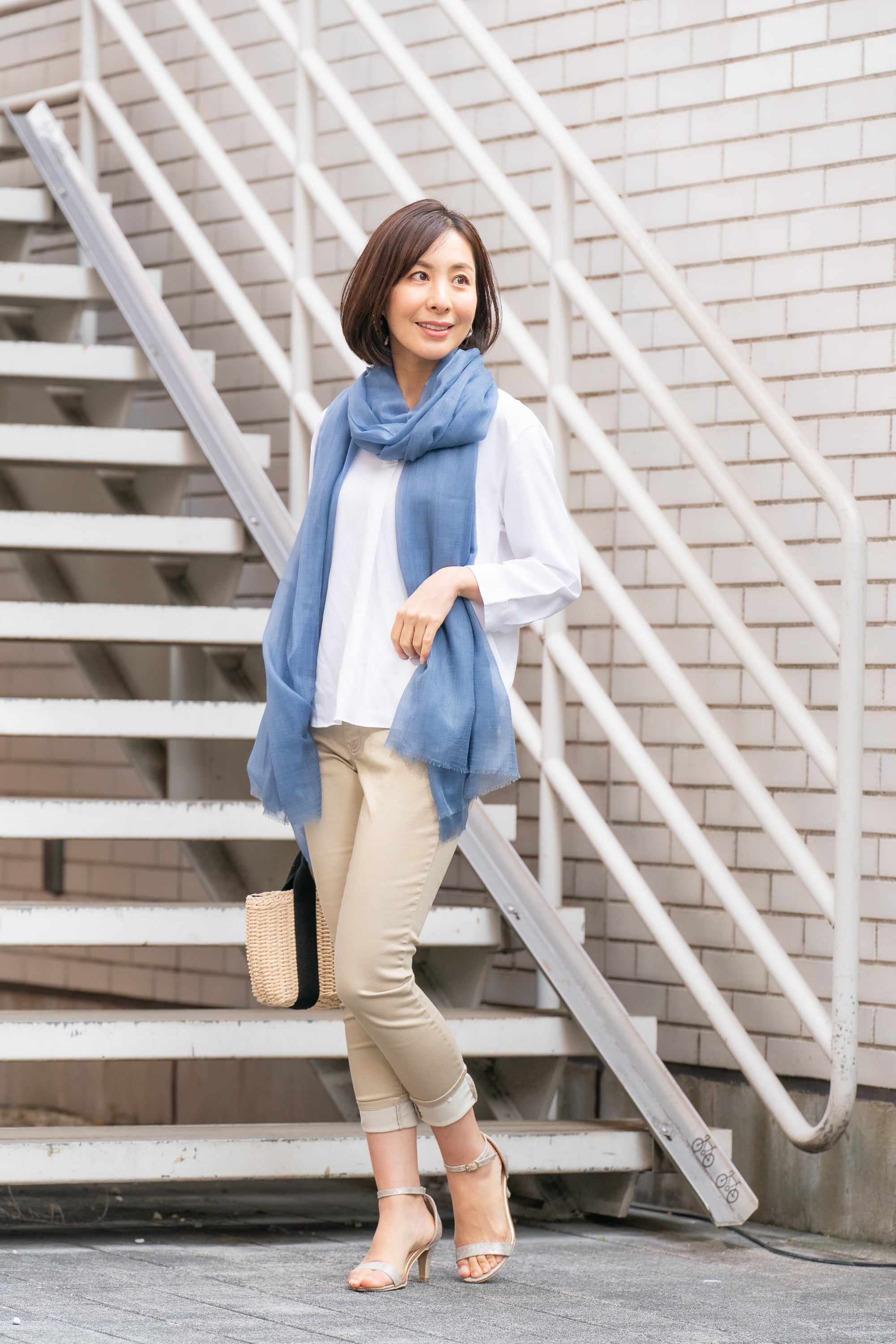 Tango - タンゴ/グレイッシュブルー カシミヤストール100% 幅100cm×縦