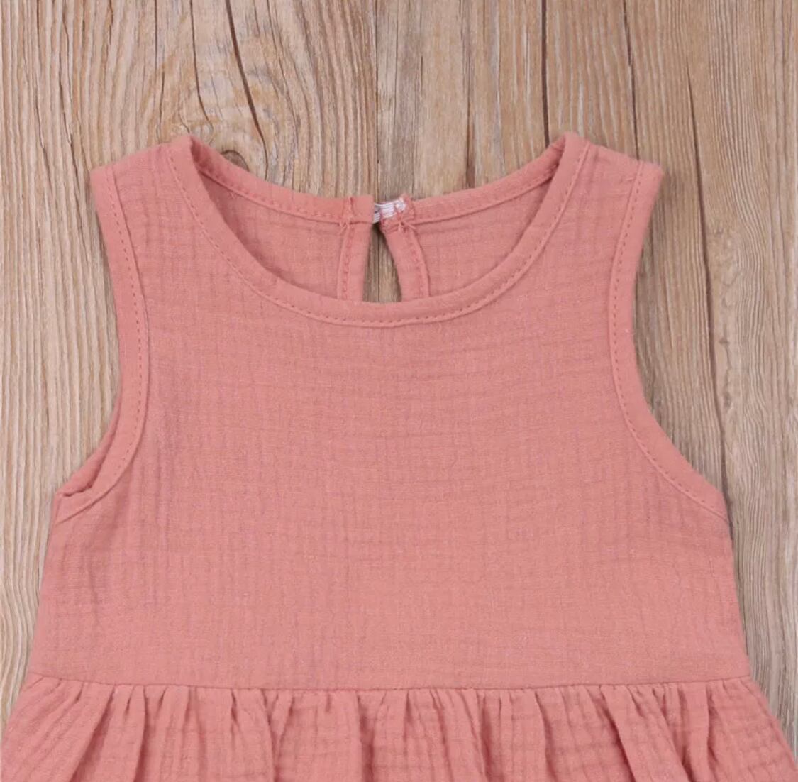 コットンフリルワンピース》》》》》海外子供服 キッズリネン ワンピース フリル ノースリーブ コットン