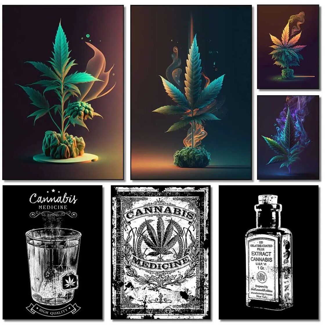 木枠付き 壁掛け キャンバス アートパネル 大麻 Cannabis アサ