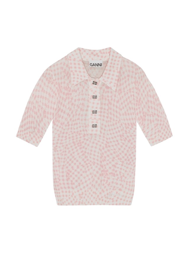 【25AW】GANNI ガニー / Sheer Cotton Printed Polo Shirt / ポロシャツ