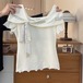 2色/チェックリボンオフショル風Tシャツ ・78668