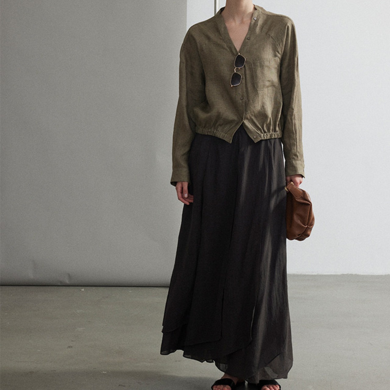 Flared Maxi Wide Pleated Skirt T4297