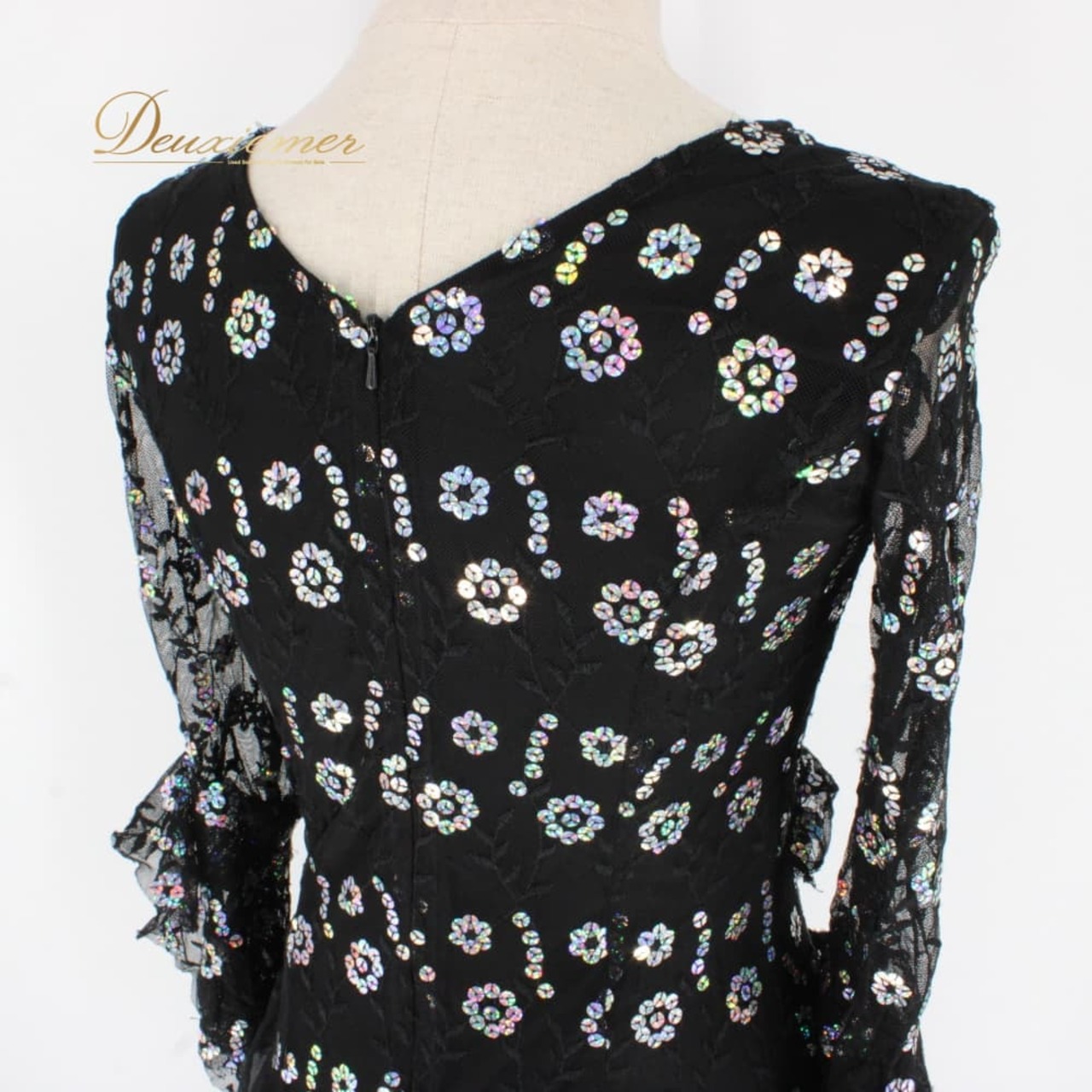 社交ダンス 衣装 スタンダード ドレス ワンピース パーティドレス prima boutique 黒 ブラック系 シルバー系 キラキラ フリル ステージ衣装 黒ドレス ロングドレス フリルスカート ティアードスカート ラッフルスカート 総柄 ドット柄 花柄風 スパンコール風 ラメ きらきら 体型カバー キラキラワンピース ステージ用 舞台衣装 ダンス発表会 パーティー 結婚式 二次会 ナイトイベント 華やか 上品 エレガント アーバンブラック プリマブティック ブラックフォーマル風 光沢感