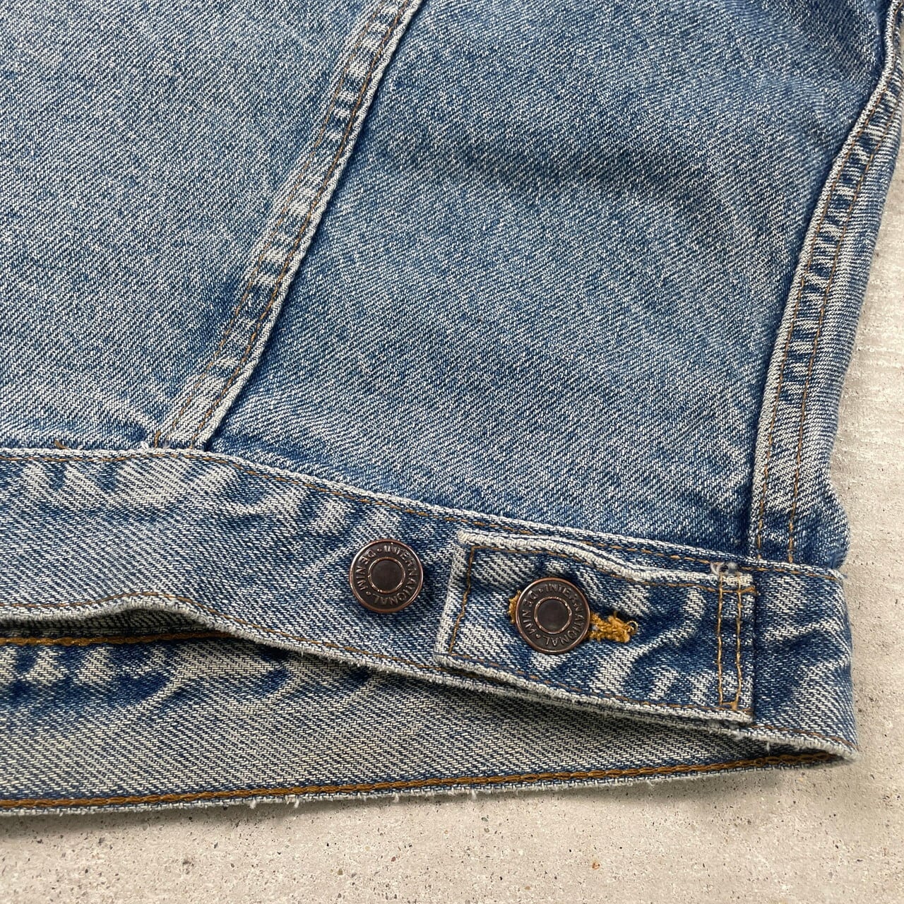 90年代 INTERNATIONAL DENIM ノーカラーデニムジャケット メンズL相当