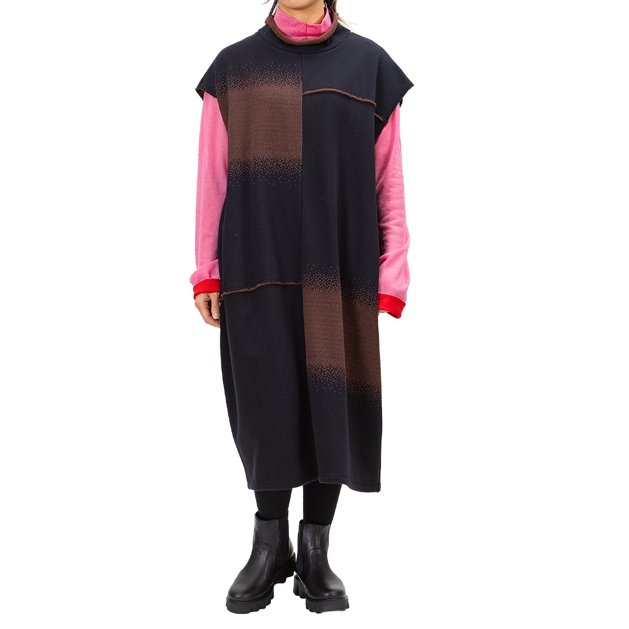 タタキボーダーパネルジャガード コクーンワンピース【256-7223】