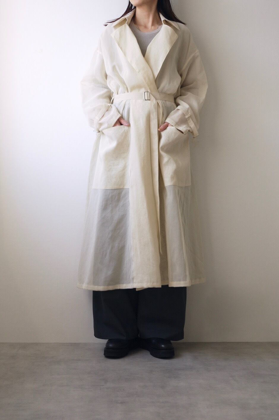 TENNE HANDCRAFTED MODERN / organza long trench（ BEIGE ） | t a - n a 