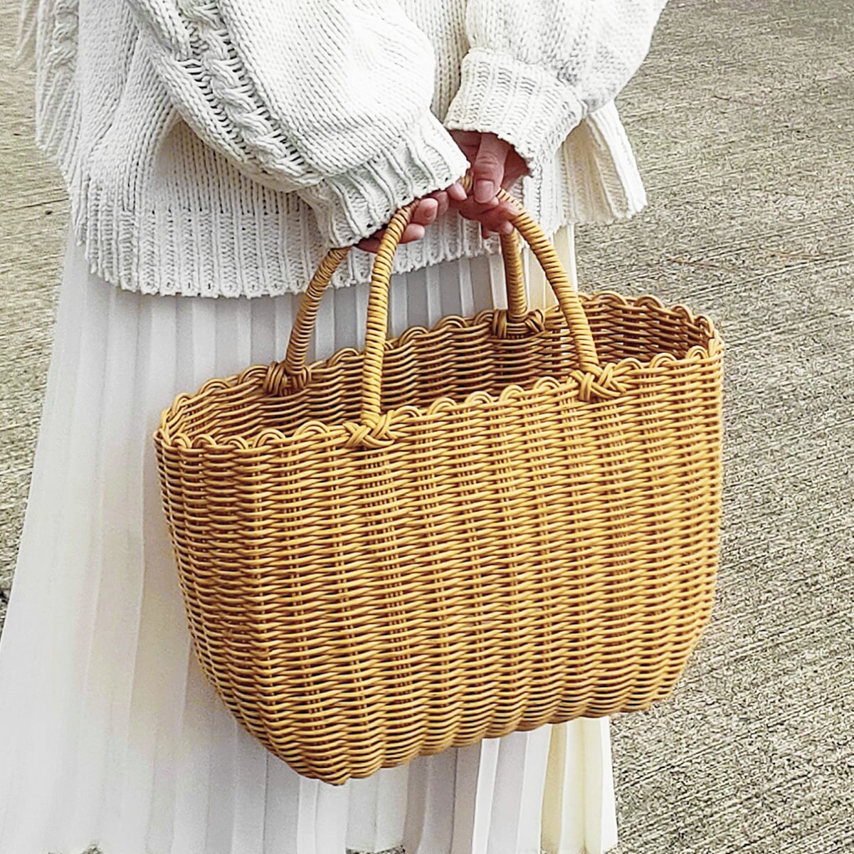 洗える 天然素材みたいな かごバッグ L お散歩バッグ プールバッグ