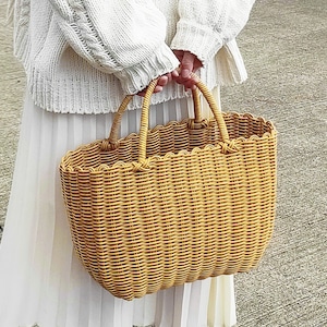 洗える 天然素材みたいな かごバッグ L お散歩バッグ プールバッグ スパバッグ 湯かご 推し活バッグ おしゃれ 小さめ かわいい 【ア・ラッテ】