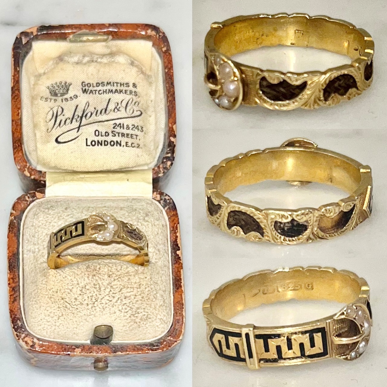 antique c1852 15ct gold hair woven belt design mourning ring