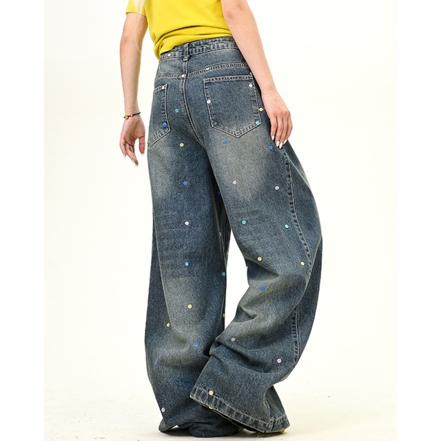 color dot wide leg denim　カラードットワイドレッグデニム　J0902