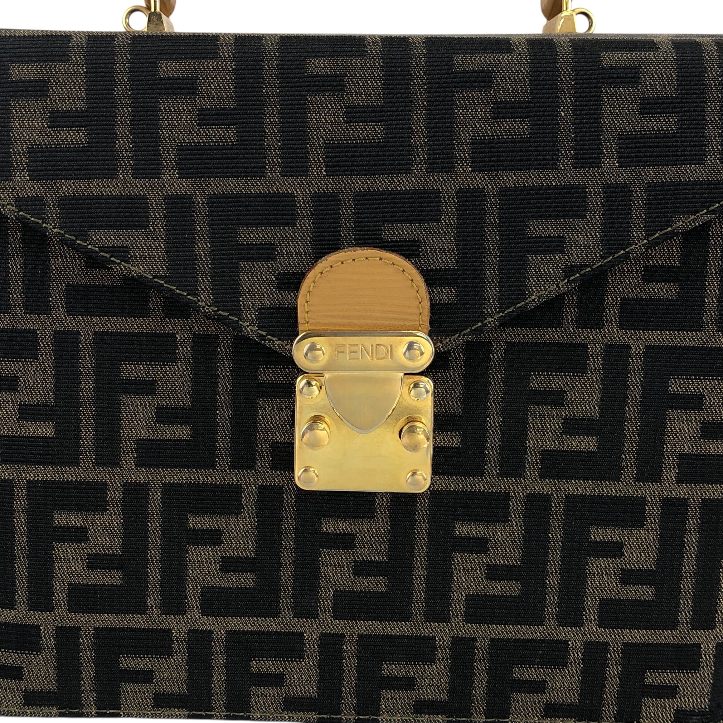 FENDI フェンディ ズッカ ハンドバッグ ブラウン ロック ジャガード