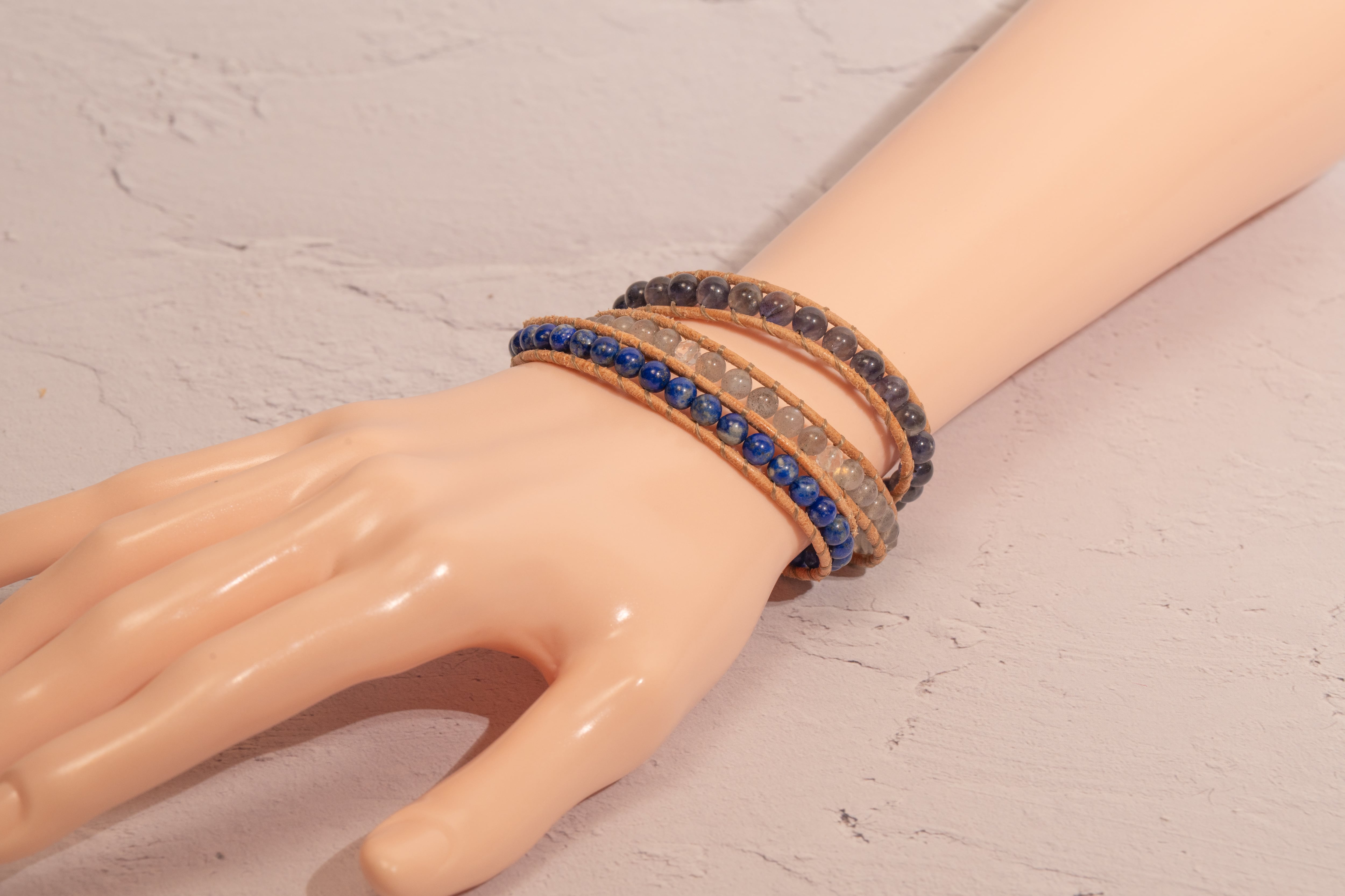 3連ラップブレスレット アイオライト ラブラドライト ラピスラズリ