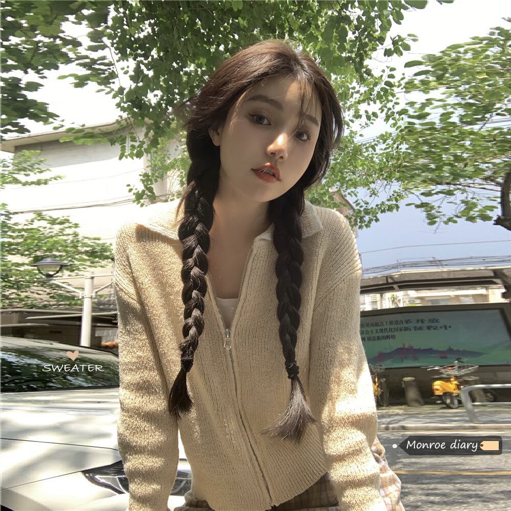カラースタンダードニットカーディガンオータム薄手セーター コート クロップドトップス ロング レトロ 秋物 モンロー34951157143
