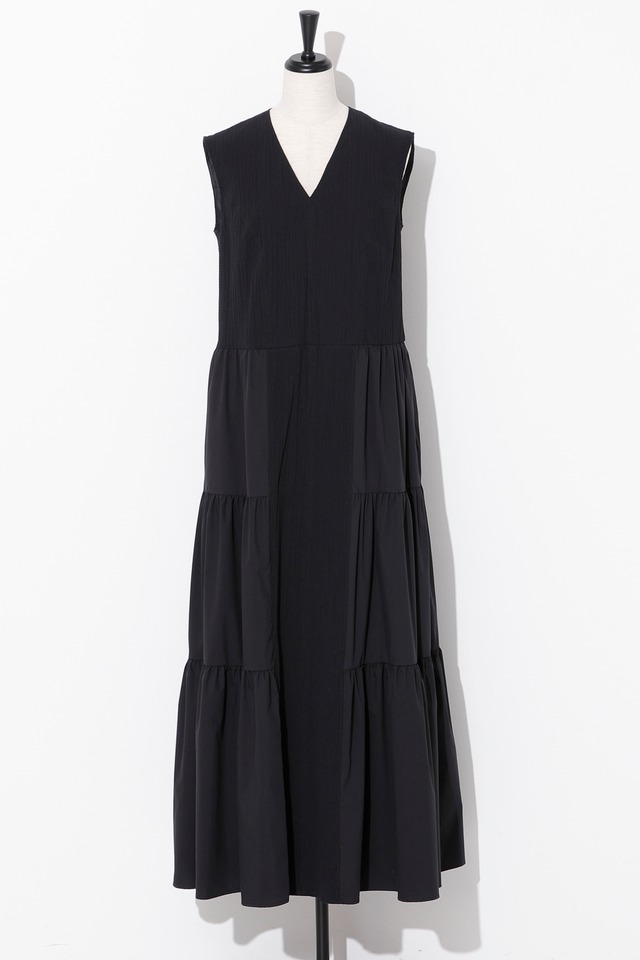 Bumpy Side Gather Dress　BLACK