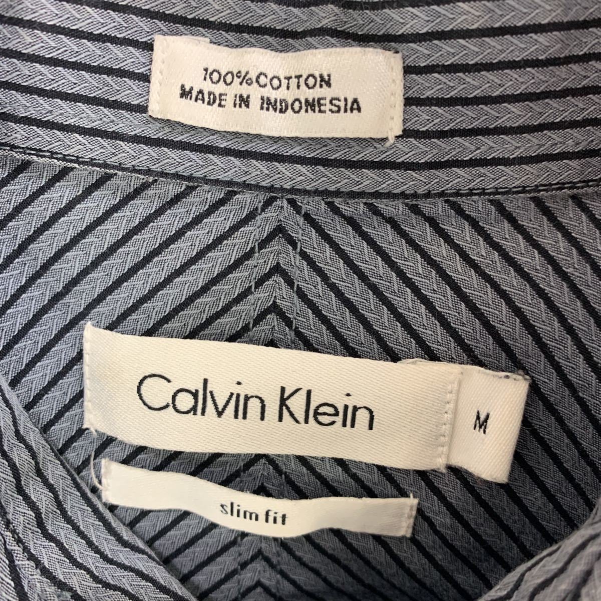 Calvin Klein 長袖ストライプシャツ Mサイズ カルバンクライン グレー ...