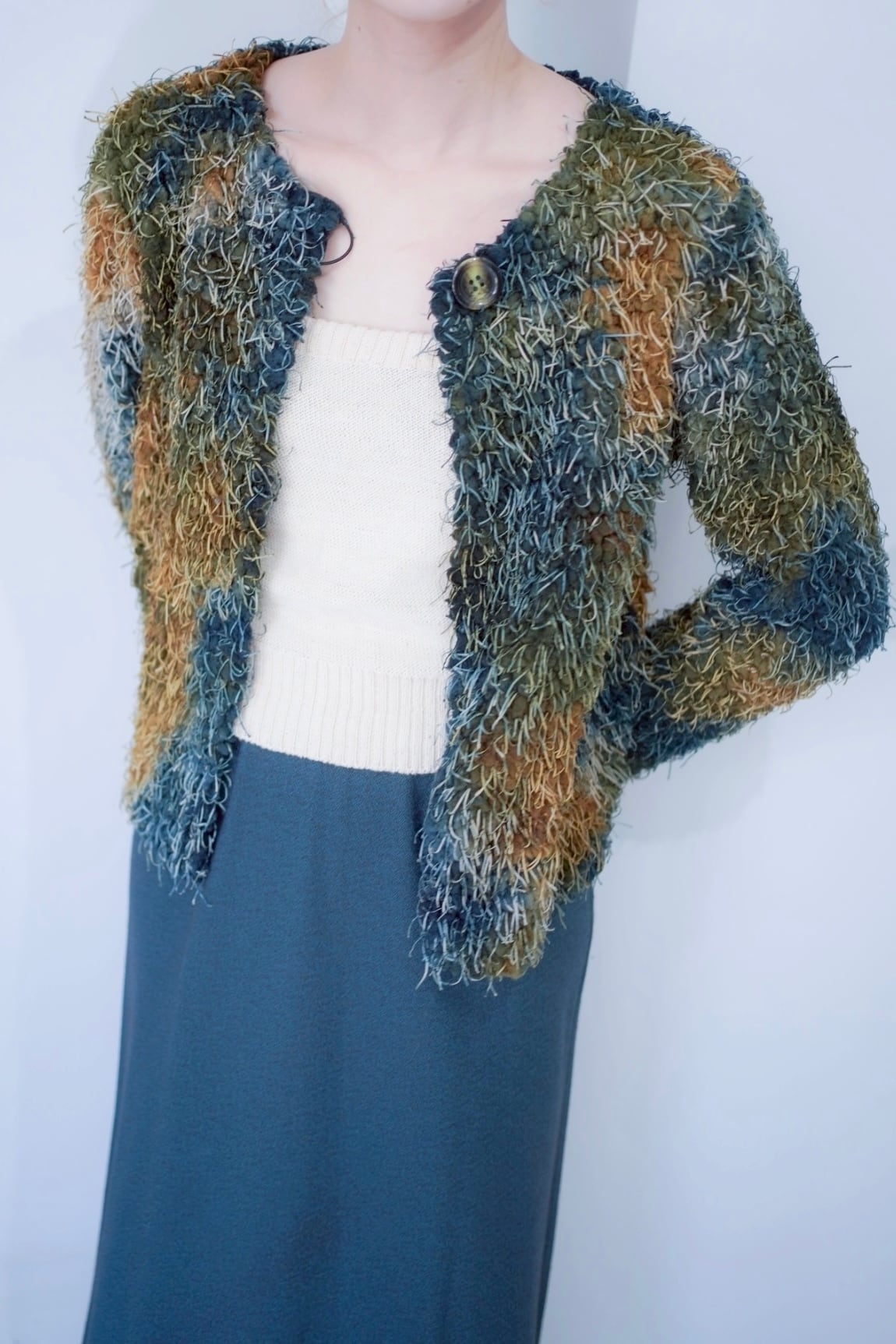 shaggy gradation fringe cardigan