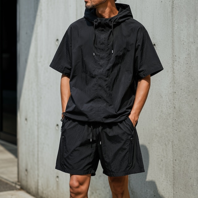 【H1150】Zipper Pocket Short Pants Set/ 4color