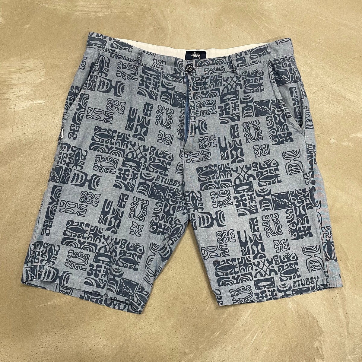 STUSSY ステューシーハーフパンツ 総柄ブルー | used&vintage aoakua