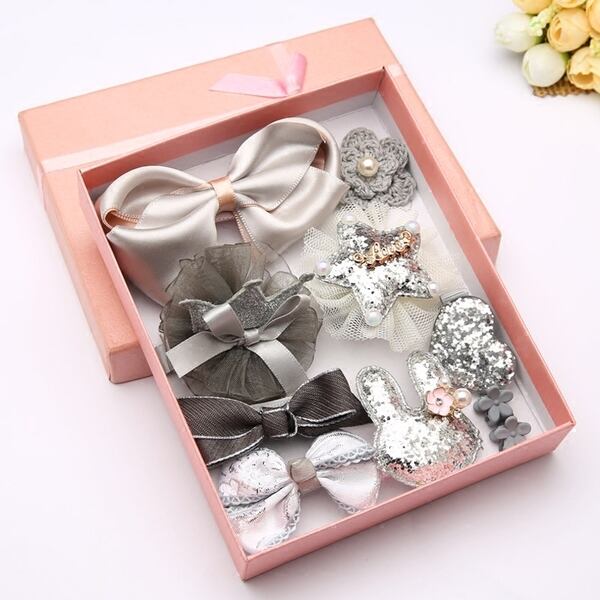 女の子用 ヘア アクセサリー セット シルバーグレー お祝い プレゼント