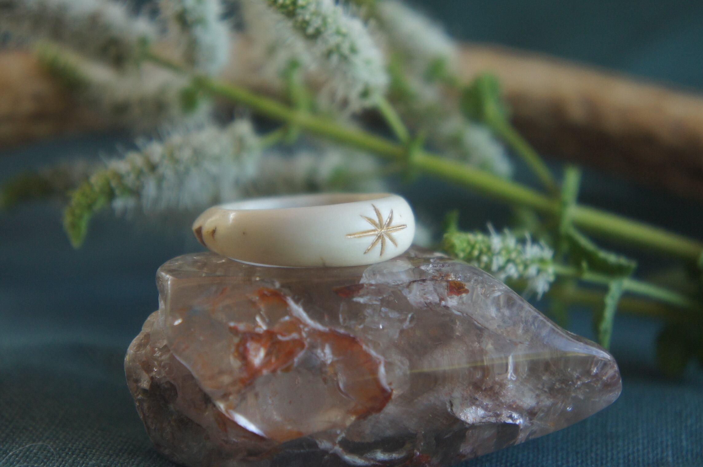 鹿角彫刻「月と星のリング」【G】19号